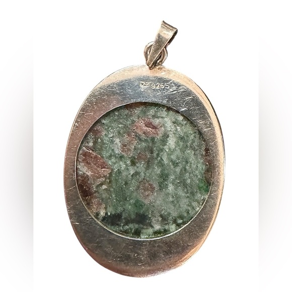Rare Garnet Jadeite Eclogite Sterling Silver Pendant - Picture 7 of 8